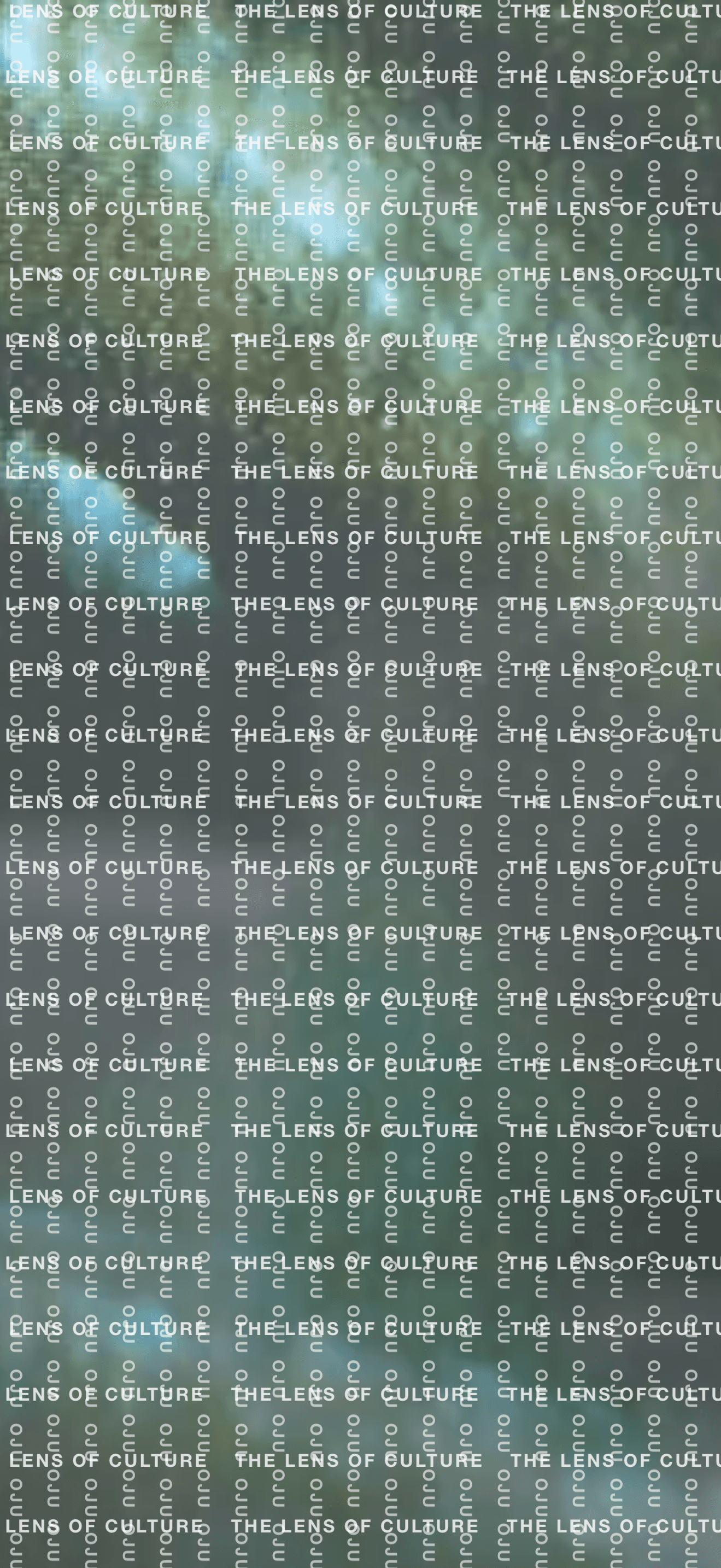 The repeating “The Lens of Culture” marquee overlay across full-bleed video, on a phone.